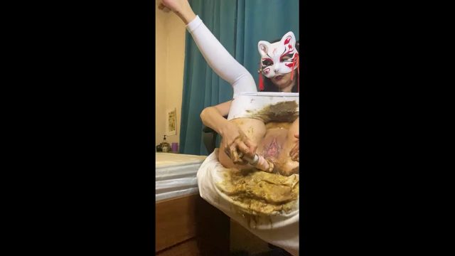 vomiting several times from chewing shit and shit in white pantyhose fisting